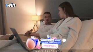 Step Mom Helps to Cum Step Son in Share Bed with Hand Job and Shaved Pussy, but Can't...