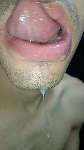 Cum in My Mouth, Play with Your Cum, and Swallow It, Close-up, Naughty Gay, Tongue, Sloopy