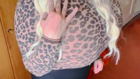 cupkcindy Cindy t it worship in print top and leggings sexy German lady blonde hair blue eyes is teasing turning around left and right with a sexy big cupkcindy