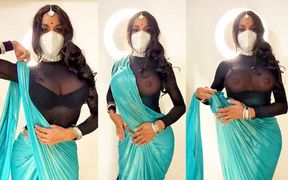 Crossdresser Big Boobs in Saree