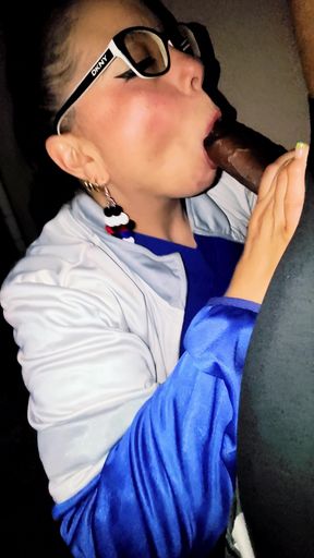 Throatzilla deepthroat gags on bbc in the alley.