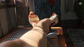 Milah trying several sexy high heel mules