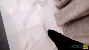 Nerdy blonde cutie from Czech gets stuck fucking with friend Jenny Wild