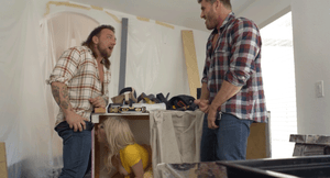 Two carpenter fuck my ass in a tiny hole