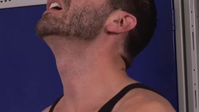 Bearded hottie with a tattoo worships sweaty cock