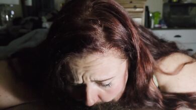 My big tits choke her as she deep throats my cock the sloppy way