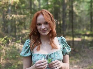 Sweetheart redhead in public gets cum on her face after a fine bang her taut cunt