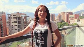 Pretty babe with tan lines Camila twerks her ass in cowgirl pose