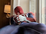 exhibitionist spiderman cums from hotel window 💦
