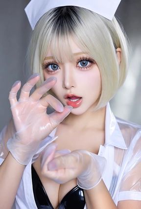 Slim blonde amateur gets a hand job from herself in an AI-generated