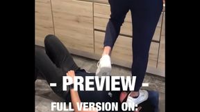 Hard Trampling Action: Reeboks Crush the Doormat in Intense Fetish Scene