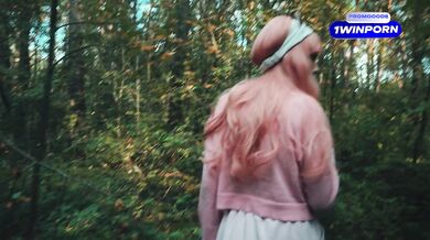 Cute lesbian got lost in the forest and ran into a forester's dick.