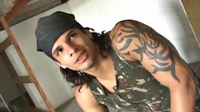 Two Latino Soldiers find themselves alone in the barracks. They decide to take a walk to a secluded outdoor area. They unleash their lust and of course there's no condoms, so it's bareback fucking all the way!
