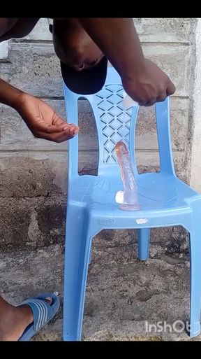 Big Black Ass Bottom Fucking His Asshole with a Dildo Outside