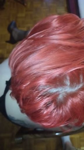 Redhead milf in fishnet smoking black sobranie