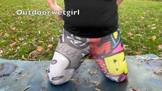 Pissing accident doing yoga outside