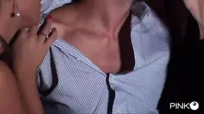 Two sluttish girls audition two young men for a threesome