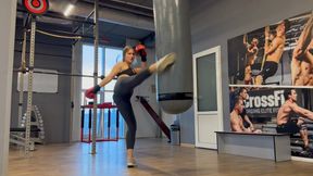 kickboxing training on a punching bag