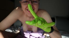 handjob with green latex gloves