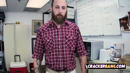 Tattoed gay jock is getting horny after seeing his boss Big black cock.