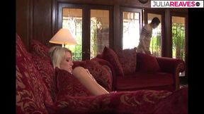 Blonde hottie gets pierced pussy licked then rides a huge cock hard