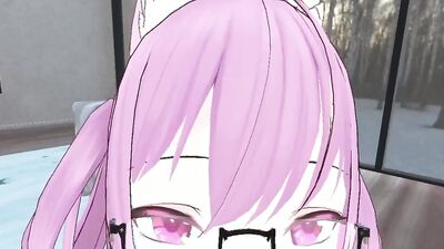 Pink-haired anime babe in glasses rides POV dick like a pro