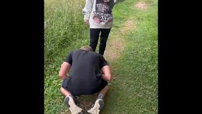 Humiliating and beating a loser in the woods