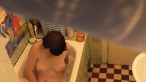 Stepmom goes to bathroom, wanks pussy, student stepson watches