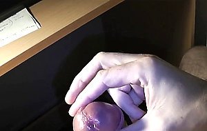 Stroking big cock head - wank and cumshot close up