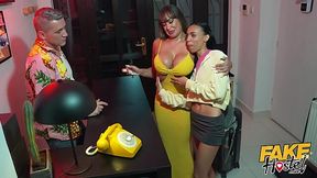 Fake Hostel Madness: Thick MILF & Teen Threesome Fuck