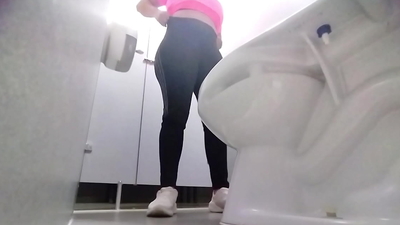 Babe pees in public bathroom and records herself to beat me in a challenge