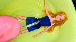 Small Penis Cumming And Pissing On A Barbie Doll - Golden Shower On Doll