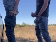 Straight guy fuck gay friend outdoor bareback and cum in ass
