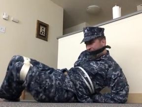 Navy Guy Bound and Gagged with his Socks