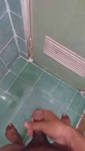 Asian man jerking off in toilet after waching porn