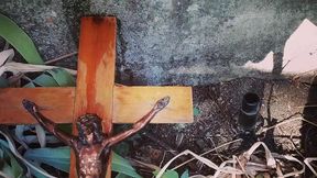 italian slut pisses on a crucifix in a deconsecrated cemetery