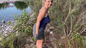 Busty blonde likes to get fucked doggystyle by the river