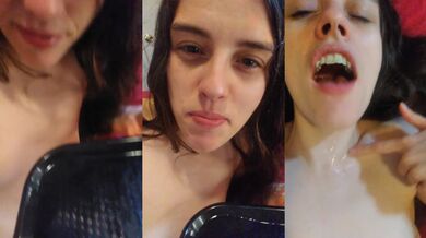 PinkMoonLust squirts her own glittery nectar onto her neck while tasting every drop