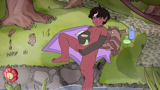 Elf Salami moans in pleasure while playing in the woods