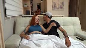 Threesome with my boyfriend and his stepmom after I find her sucking his cock on the sly