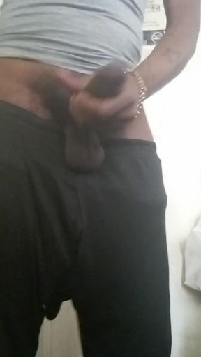Prison Thug Jacks off Huge Big Black Cock