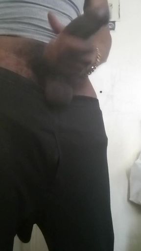 Prison Thug Jacks off Huge Big Black Cock