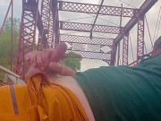 risky masturbation and cum explosion on public park bench