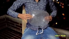camilo brown fucking a condom out in the balcony until he cums inside of it