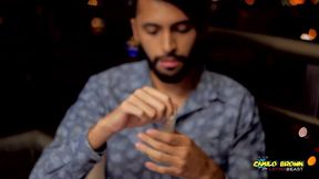 camilo brown fucking a condom out in the balcony until he cums inside of it