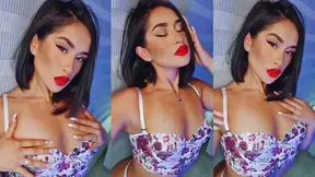 Solo Brunette With Red Lipstick Shows Off Her Sexy Fun Times Close-Up