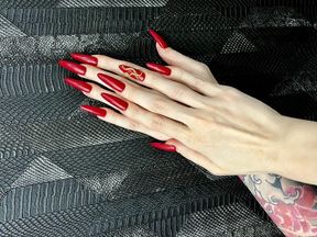 My new red long nails and long fingers