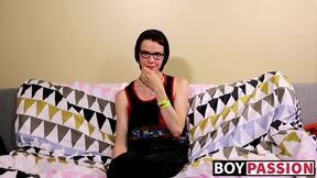 Nerdy twink Aaron Martin jacking it hard after interview