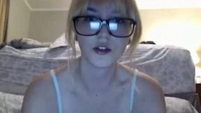 Frisky teen in glasses gives me great blowjob and handjob