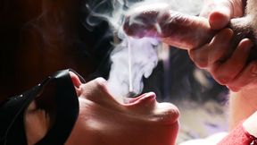 I filled Cat-Woman's mouth with cum while she was smoking! Close up slow-mo!